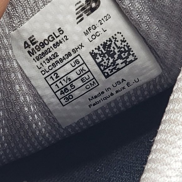 New Balance 990v5 Mens 12(4E) Grey White Athletic Running Shoes Suede M990GL5 - Picture 9 of 15